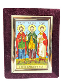 Икона бархат св.мч.  Гурий Симон Авив  9/12 см