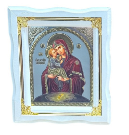 Икона Пресвятой Богородицы "Почаевская" белая рамка, золотые углы ↕25см ↔22см
