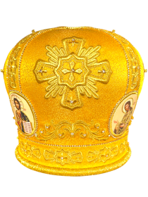 Митра золотистая, парча  (вышивка крест лучи) 57,5р