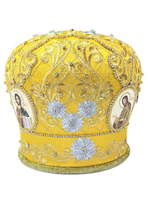 Митра золотистая, парча, камушки   (Царская) 59,5р