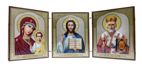 Икона-складень тройник Вседержитель, Казанская,Николай 10/12