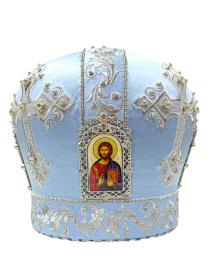 Митра голубая атлас  (ажур, гелевые иконы) 57р