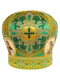 Митра парча  (зеленый с золотом, иконы холст) 59р