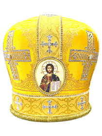 Митра парча стразы (желтая с золотом) 59р