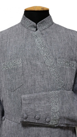 Подрясник лен-габардин (серый,  вышивка крест) 52р.