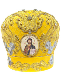 Митра золотистая, парча, камушки   (Царская) 58,5р