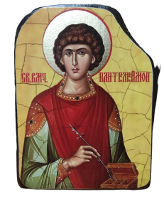 Пантелеймон Святой Великомученик и Целитель  икона в бархатном мешочке 12/16см