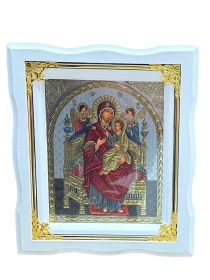 Икона Пресвятой Богородицы "Всецарица" белая рамка, золотые углы ↕25см ↔22см