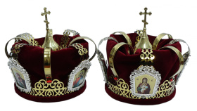 ВЕНЦЫ для венчания, бархат бордо ЛАТУНЬ