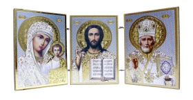 Икона-складень тройник Вседержитель, Казанская,Николай 10/12