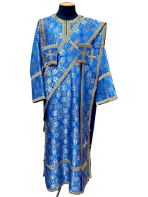 Комплект протодиакона, парчаТ синее золото (стихарь+орарь+поручи) 54/150