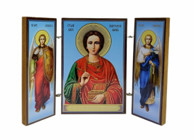 Складень "Пантелеимон" (Арх. Михаил и Гавриил)  ↕8.5см ↔6см  ДСП Литография