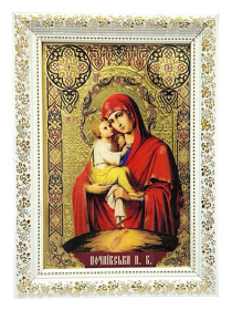 Икона ПОЧАЕВСКАЯ (печать на стекле, багет) 22/30см