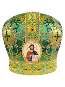 Митра парча  (зеленый с золотом, иконы холст) 59р