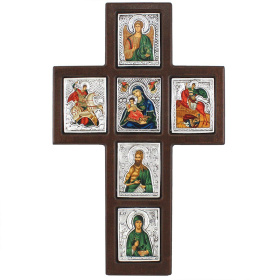 КРЕСТ-ИКОНОСТАС   ↕33см ↔20см Дерево Шелкография Серебро Греция С33Х20