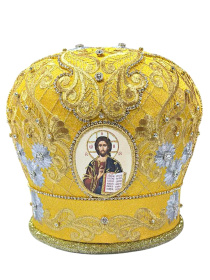 Митра золотистая, парча, камушки   (Царская) 59,5р