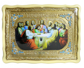 Тайная Вечеря в ризе с эмалью (молочная рамка) 60х80 см