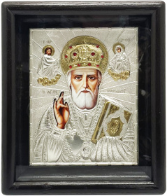 НИКОЛАЙ ЧУДОТВОРЕЦ ↕29,5см ↔24,5см Дерево Литография Гальваника