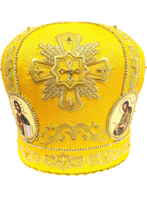 Митра золотистая, парча  (вышивка крест лучи) 58р