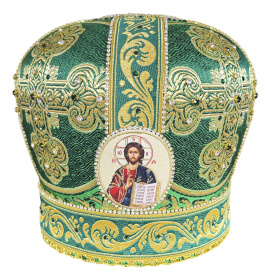 Митра парча дТ (зеленый с золотом, иконы холст) 57,5р