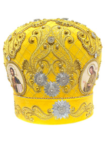 Митра золотистая, парча, камушки   (Царская) 57р