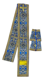 Комплект орарь+поручи парча Т (синий с золотом)