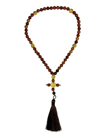 Четки дерево с металлическим крестом 50 зерен (золото)