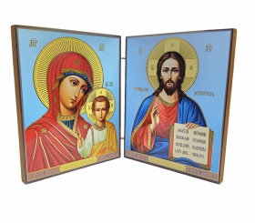 Складень "Вседержитель Казанская"  ↕8.5см ↔6см  ДСП Литография