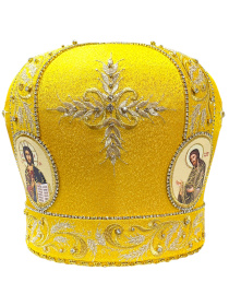 Митра золотистая, парча  (вышивка колосья) 58р
