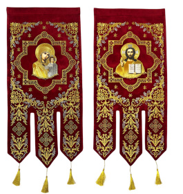 Хоругви красные, бархат, вышивка (иконы вышивка) 60/120 см
