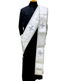 Орарь+ поручи двойной парча Т  (белый  с серебром) 