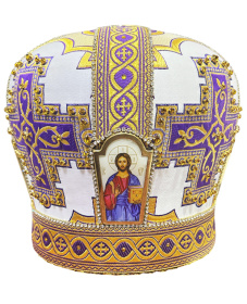 Митра парча Греция (белый с фиолетовым) 58,5р