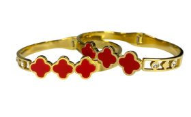 Браслет "Клевер" крассная вставка