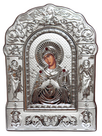 Икона Божией Матери «Семистрельная» (гальваника) 13/19 см
