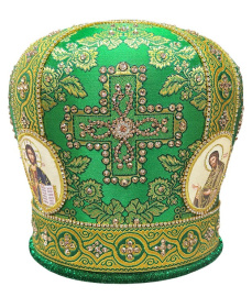 Митра парча Т (зеленый с золотом, иконы холст) 57,5р