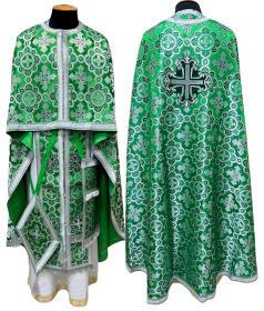 Фелонь греческая парча Т (зеленое-серебро) 54/145