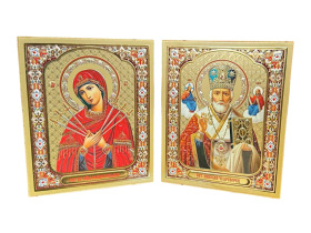 Икона-складень двойник СЕМИСТРЕЛЬНАЯ, НИКОЛАЙ 10/12 см