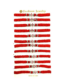 Браслет с крестом и бусинами (красный,)