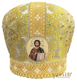 Митра парча Греция (молочная с золотом, икона холст) 58 р