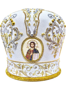 Митра иерейская  вышивка на парче (орнамент с завитками) 58р