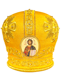 Митра золотистая, парча  (вышивка крест лучи) 58р