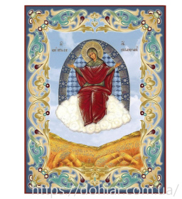 Спорительница хлебов икона Божией Матери (голубая) 10/14см