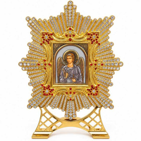 Икона АНГЕЛ ХРАНИТЕЛЬ  Латунь Камни  на подставке (метал) 12/17 см