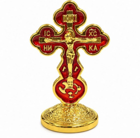 Крест на подставке синий красный (метал) 3/6 см