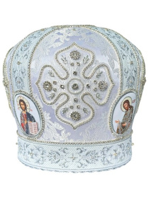 Митра иерейская ручная вышивка канителью (белое-серебро) 56р