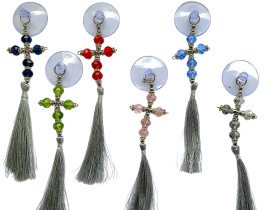 Подвеска крест цветной с кистью (присоска) 3,5/14см
