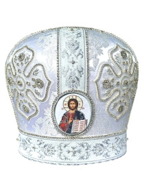 Митра иерейская ручная вышивка канителью (белое-серебро) 56р
