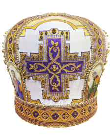 Митра парча Греция (белый с фиолетовым) 58,5р
