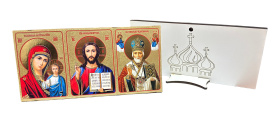 Икона тройник Казанская Вседержитель Николай на подставке 9/18 см