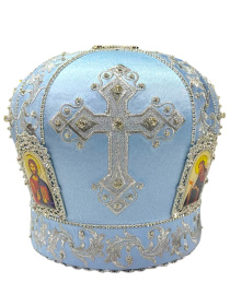 Митра голубая атлас  (ажур, гелевые иконы) 57р